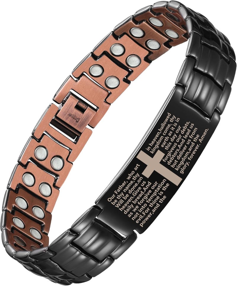 Feraco Copper Cross Bracelet for Men,Magnetic Therapy Bracelet Copper Jewelry with Powerful 3800 Gauss Magnets - Image 1